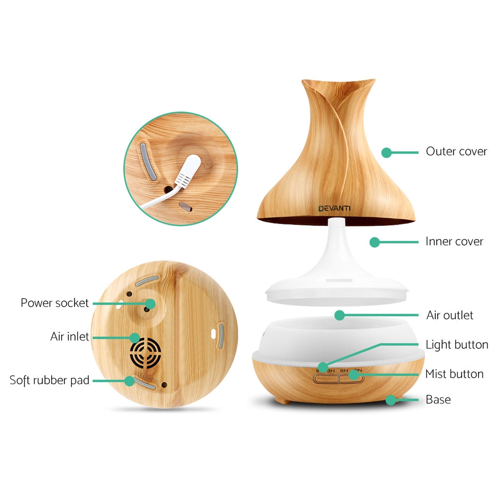 Devanti 400ml Aroma Diffuser Light Wood Aromatherapy