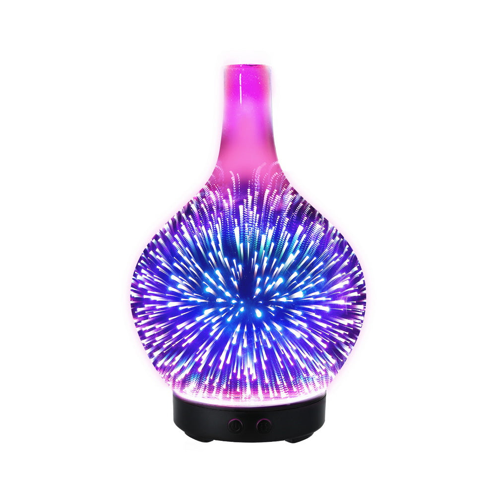Devanti 100ml Ultrasonic Aroma Diffuser 3D Light Firework Humidifier Dark Wood