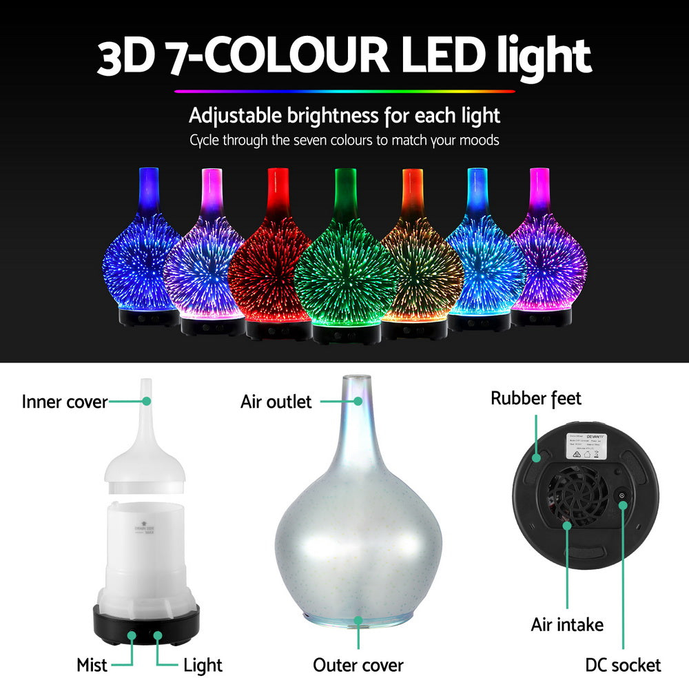 Devanti 100ml Ultrasonic Aroma Diffuser 3D Light Firework Humidifier Dark Wood