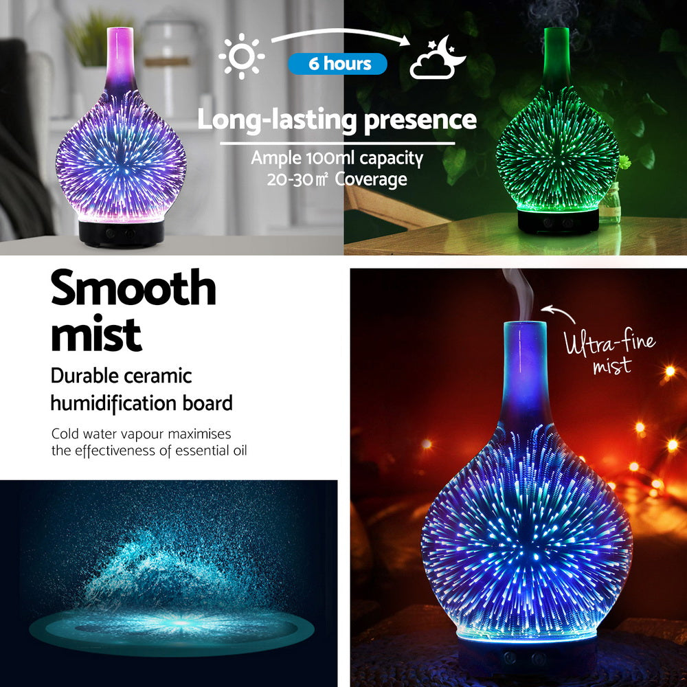 Devanti 100ml Ultrasonic Aroma Diffuser 3D Light Firework Humidifier Dark Wood