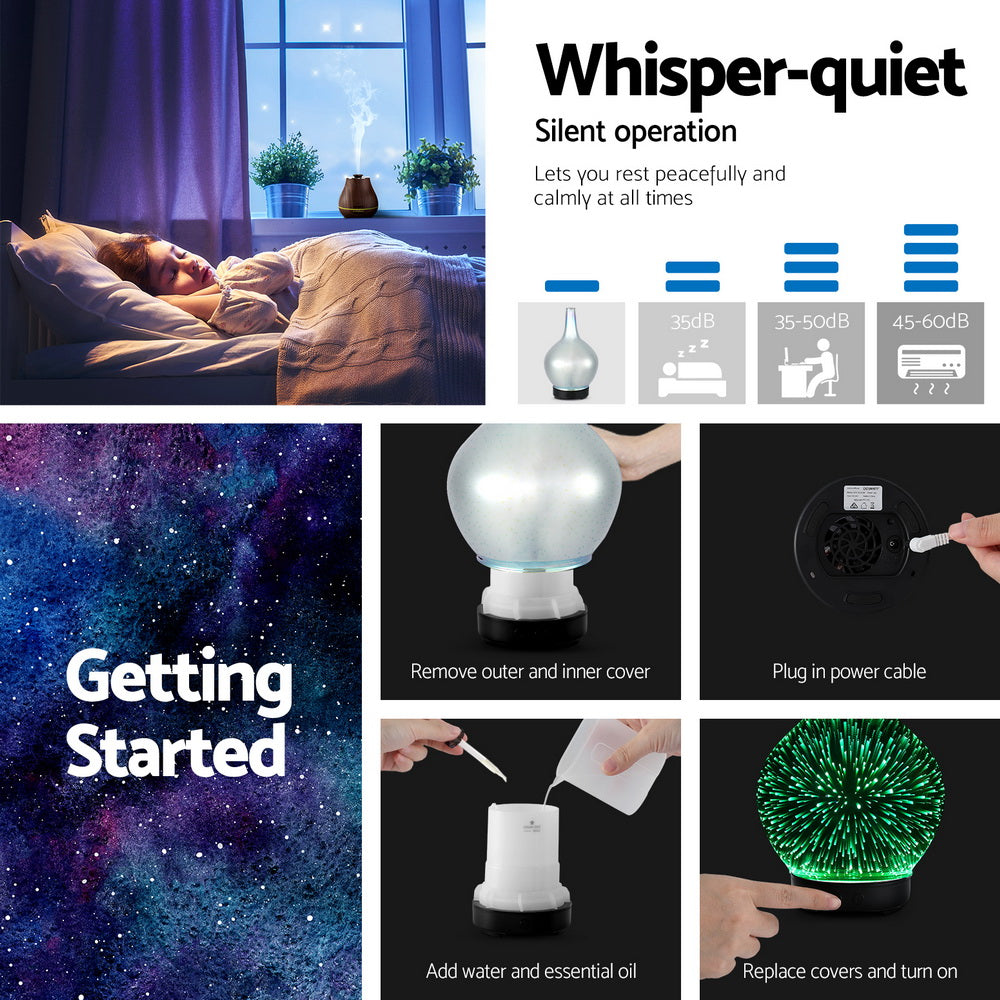 Devanti 100ml Ultrasonic Aroma Diffuser 3D Light Firework Humidifier Dark Wood