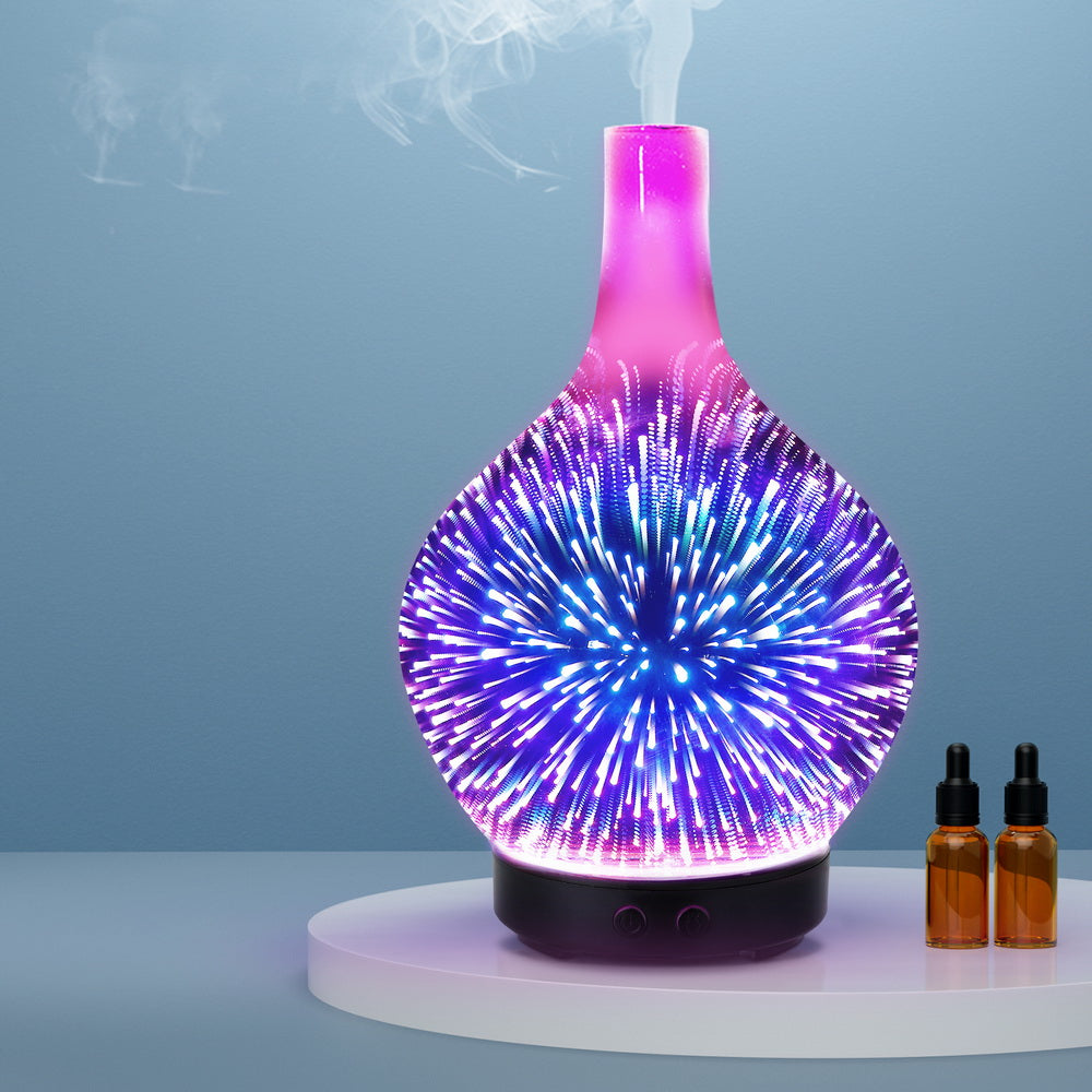 Devanti 100ml Ultrasonic Aroma Diffuser 3D Light Firework Humidifier Dark Wood