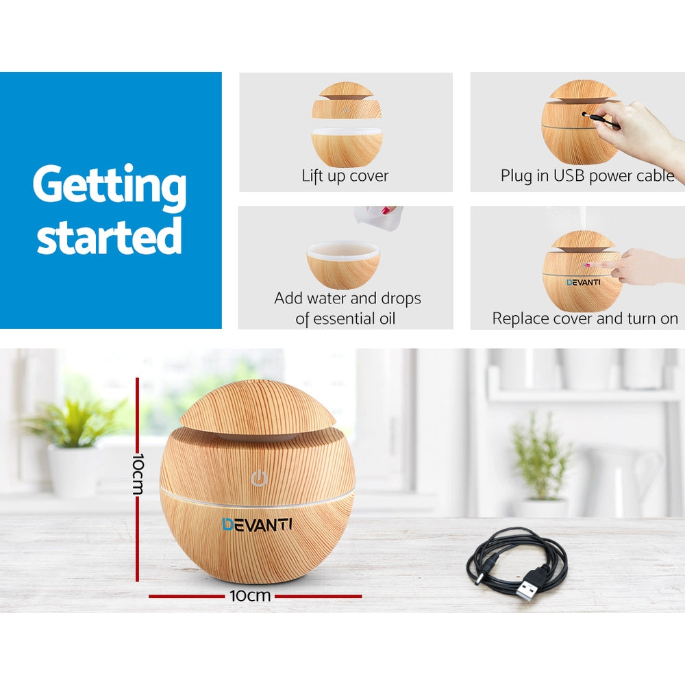 Devanti 130ml Aroma Diffuser Light Wood 7-Colour LED