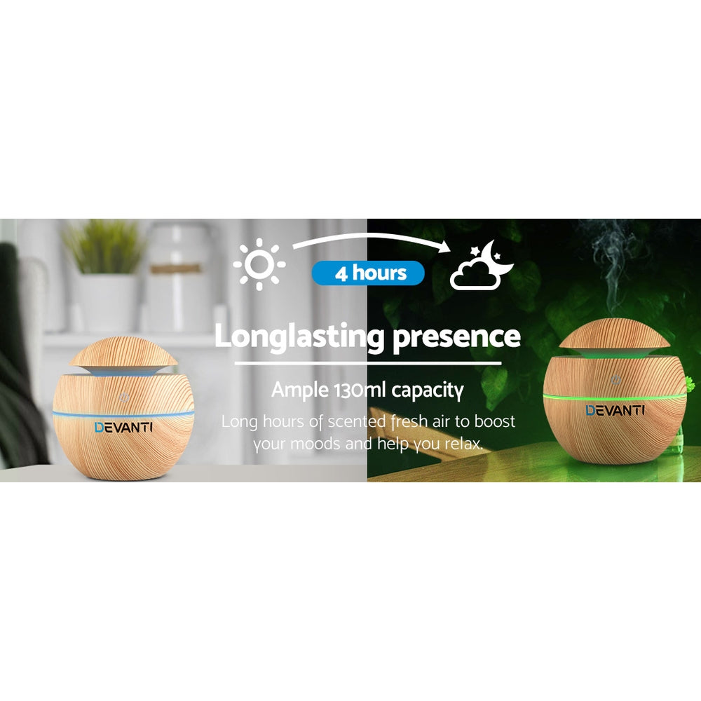 Devanti 130ml Aroma Diffuser Light Wood 7-Colour LED