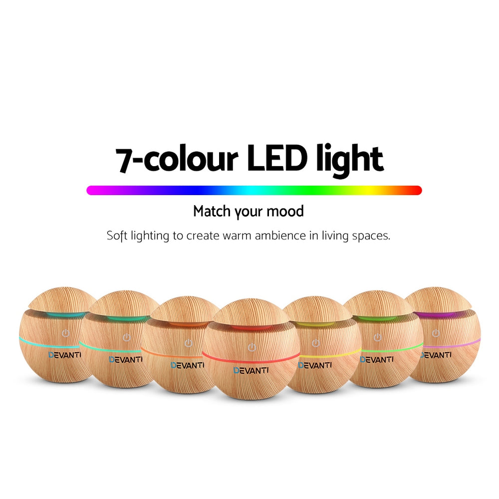 Devanti 130ml Aroma Diffuser Light Wood 7-Colour LED