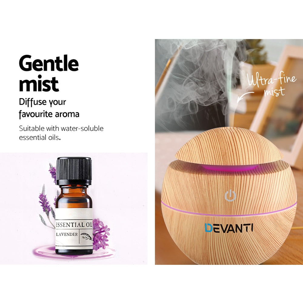 Devanti 130ml Aroma Diffuser Light Wood 7-Colour LED