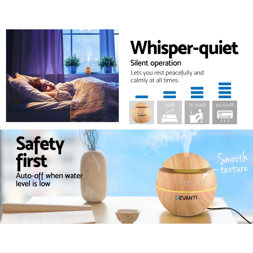 Devanti 130ml Aroma Diffuser Light Wood 7-Colour LED