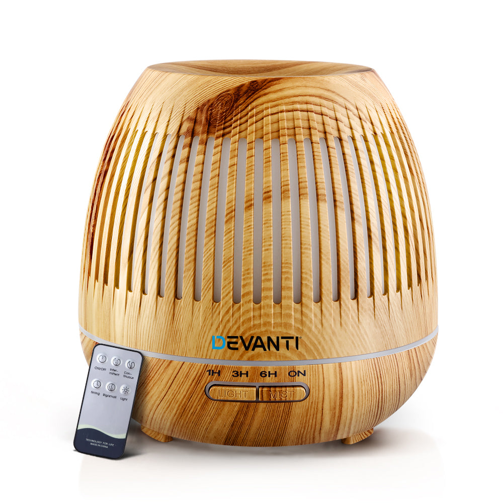 Devanti 400ml Aroma Diffuser Humidifier Light Wood 7-Colour LED