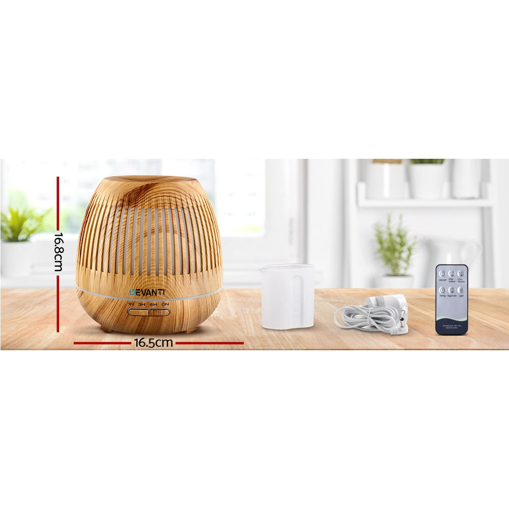Devanti 400ml Aroma Diffuser Humidifier Light Wood 7-Colour LED