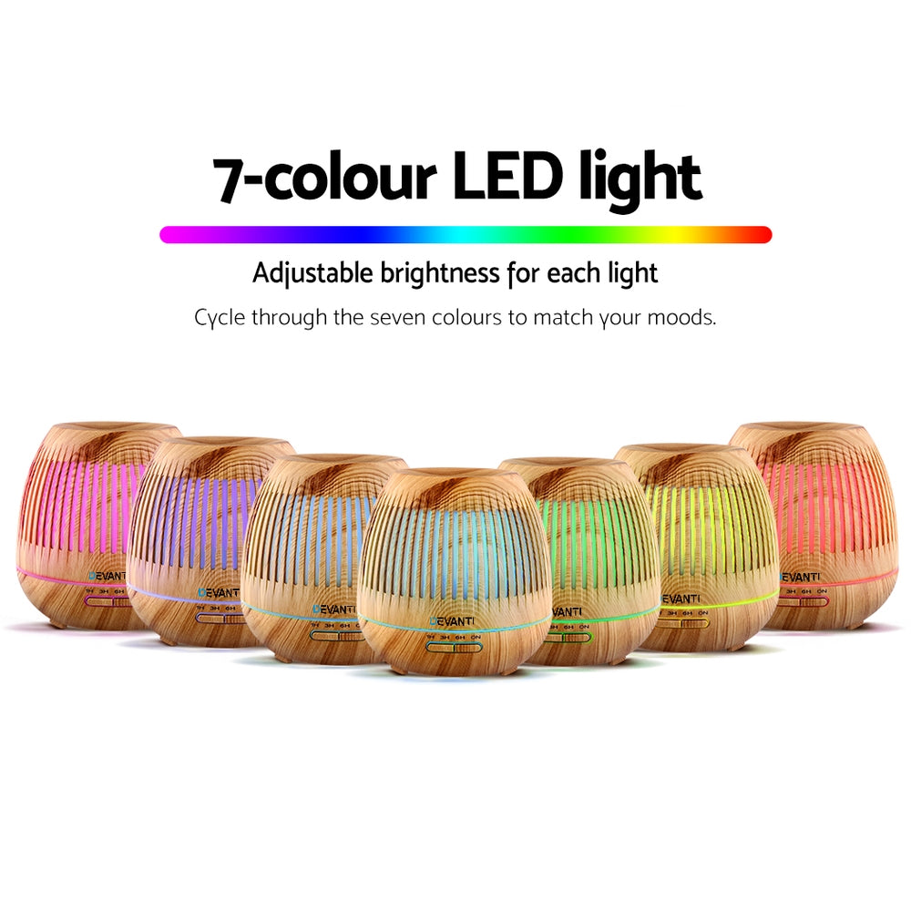 Devanti 400ml Aroma Diffuser Humidifier Light Wood 7-Colour LED