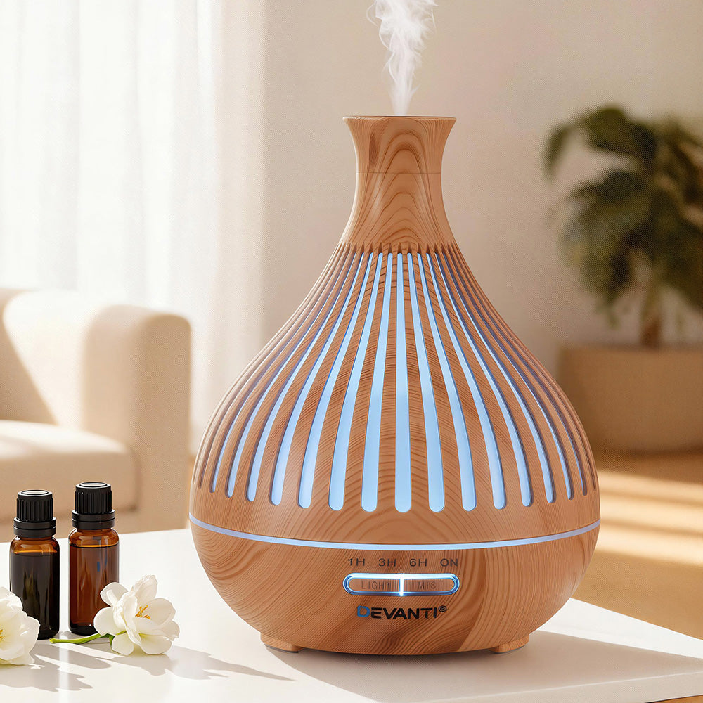 Devanti Aroma Diffuser 400ml Ultrasonic Humidifier Light Wood Grain