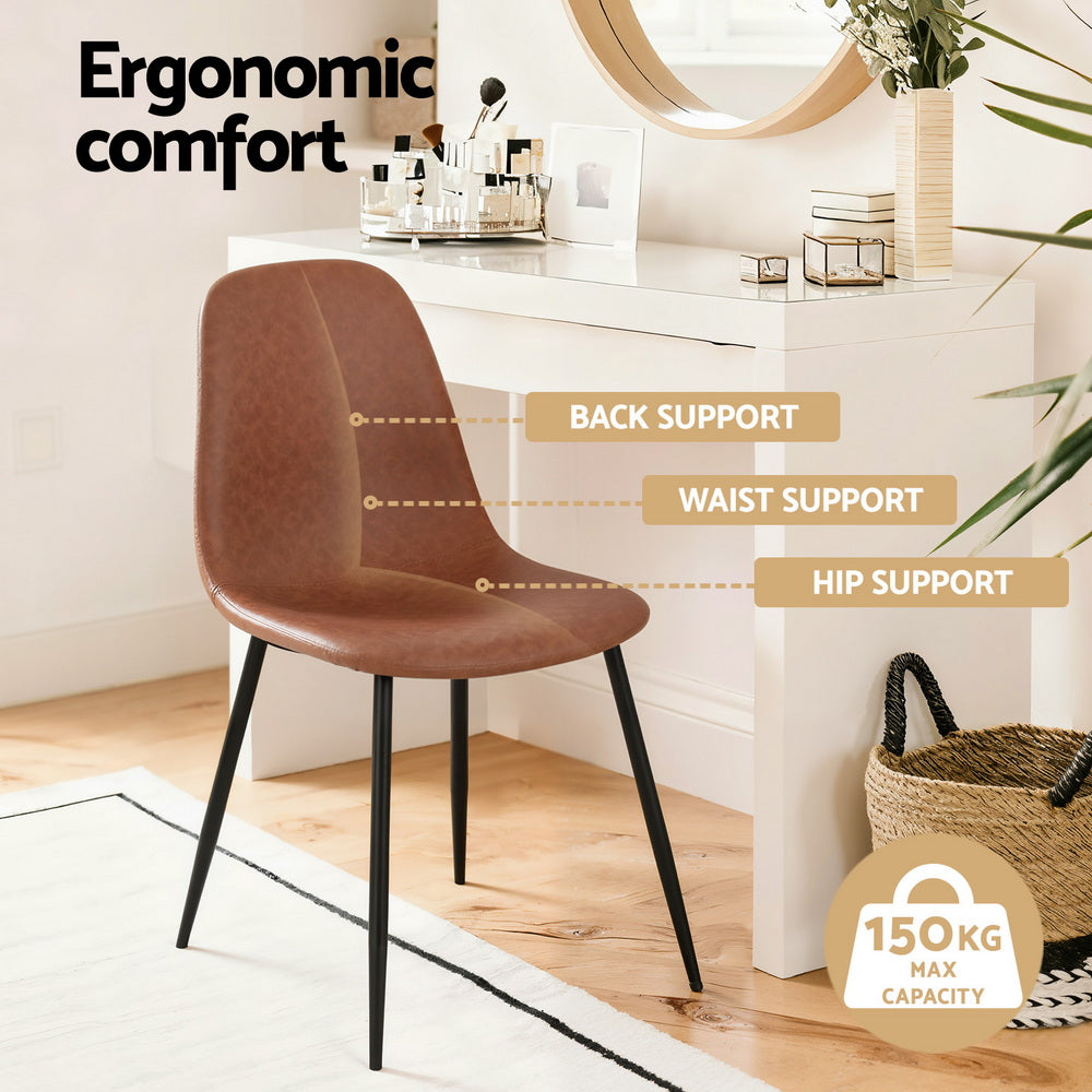 Artiss 4x Dining Chairs Retro PU Leather Kitchen Lounge Cafe Accent Chair Brown