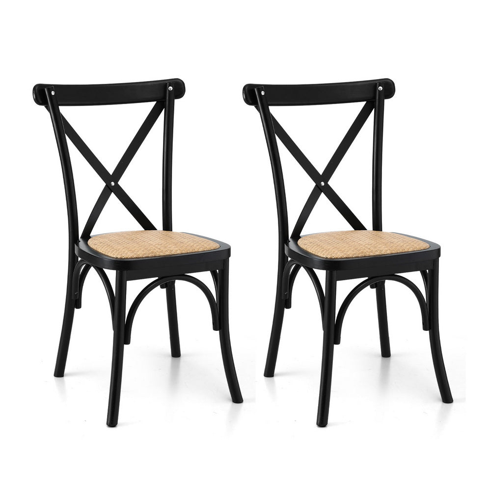 Artiss 2x Rattan Dining Chairs Wooden Kitchen Accent Chair