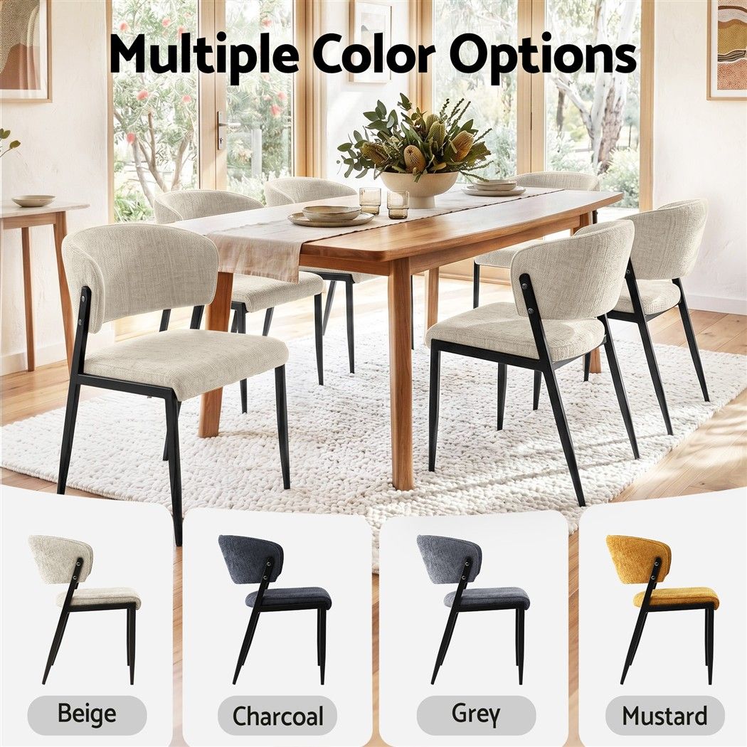 Artiss Dining Chairs Set of 6 Linen Fabric Soft Upholstered Chairs Beige