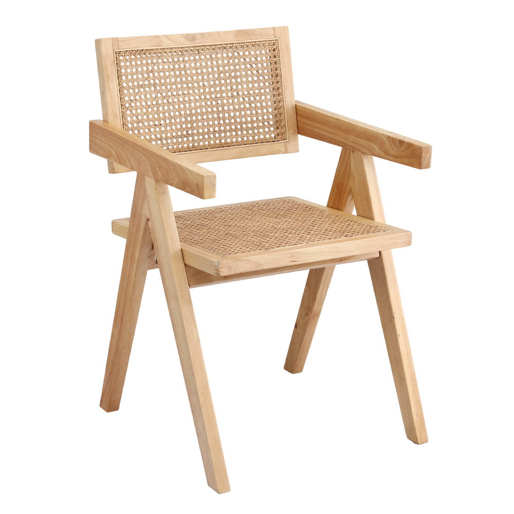 Artiss Dining Chair Rattan Seat Rubber Wood Frame Natural