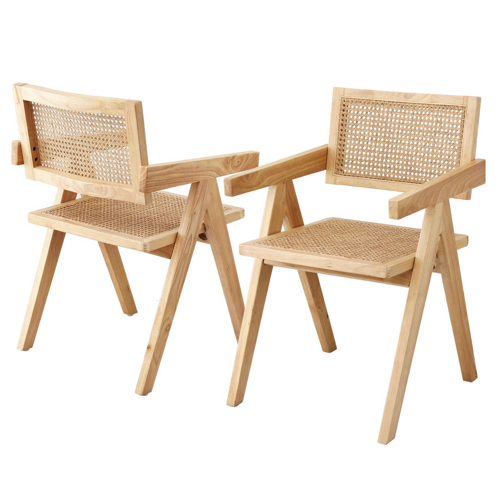 Artiss Dining Chairs Set of 2 Rattan Seat Rubber Wood Frame Natural