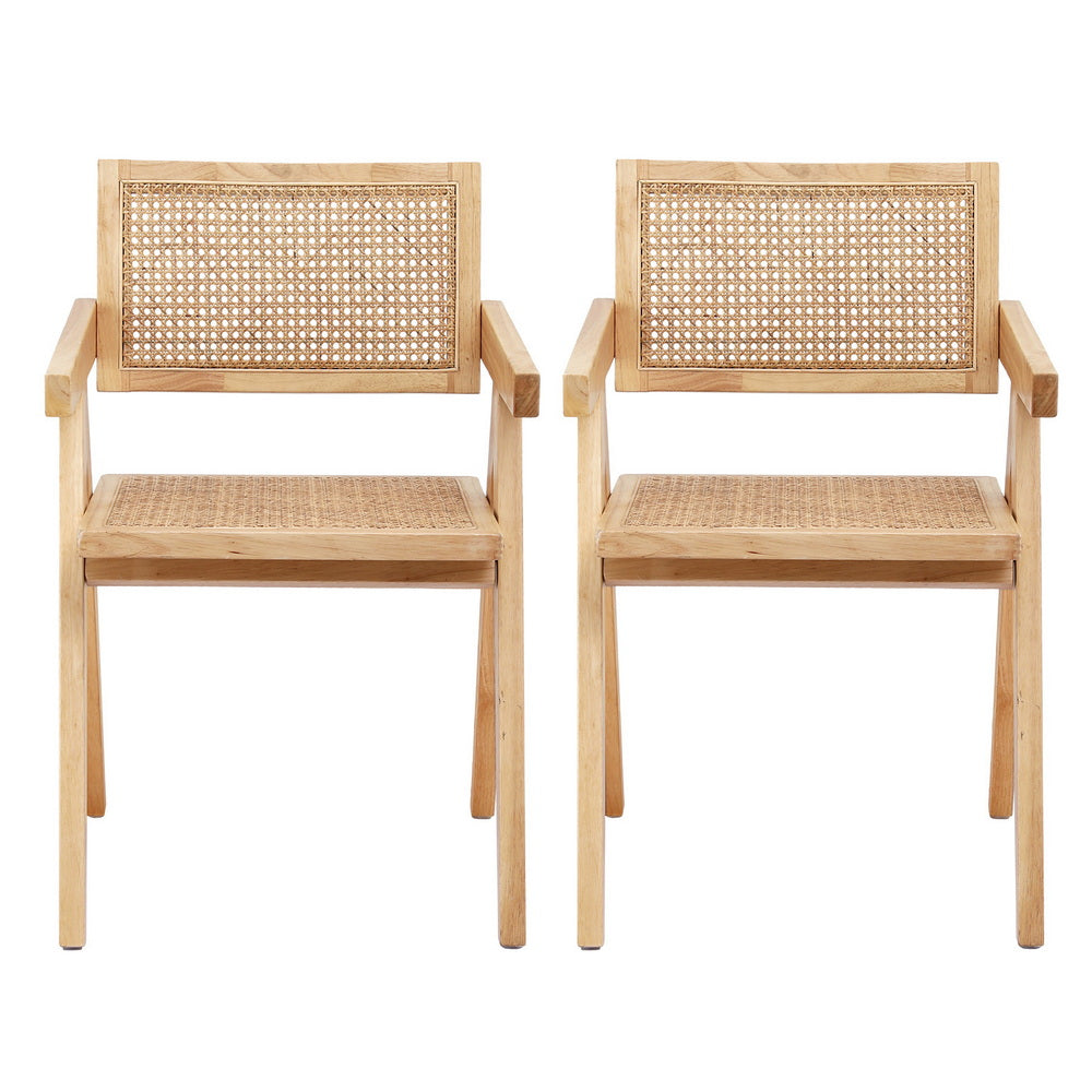 Artiss Dining Chairs Set of 2 Rattan Seat Rubber Wood Frame Natural