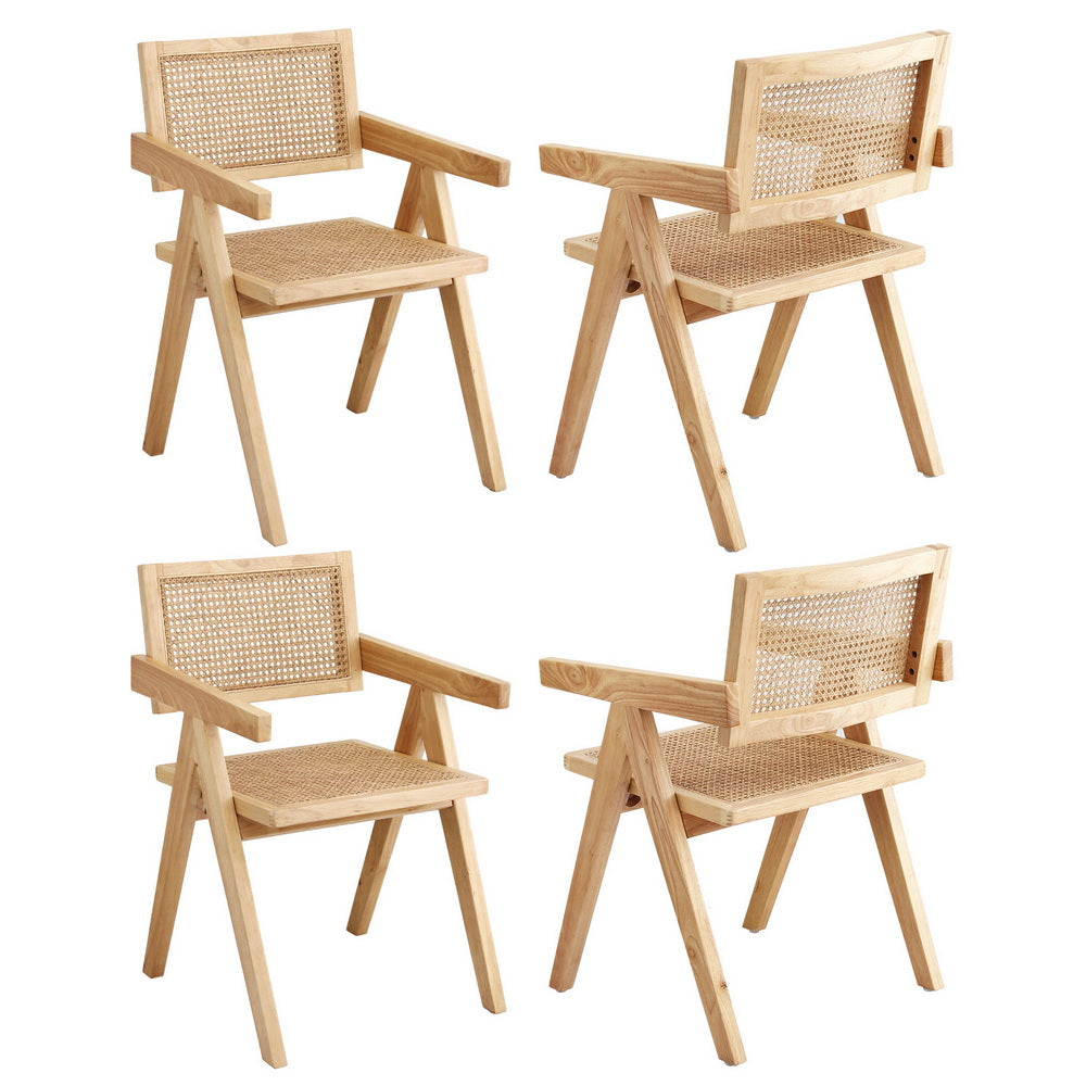 Artiss 4x Dining Chairs Rattan Seat Rubber Wood Frame Natural