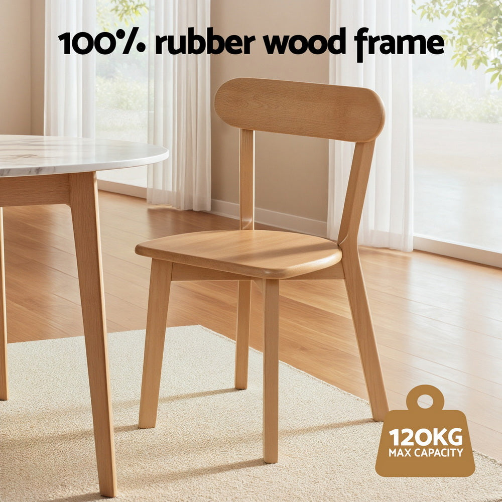 Artiss Dining Chairs Rubber Wood Natural Indoor Outdoor (Set of 2)