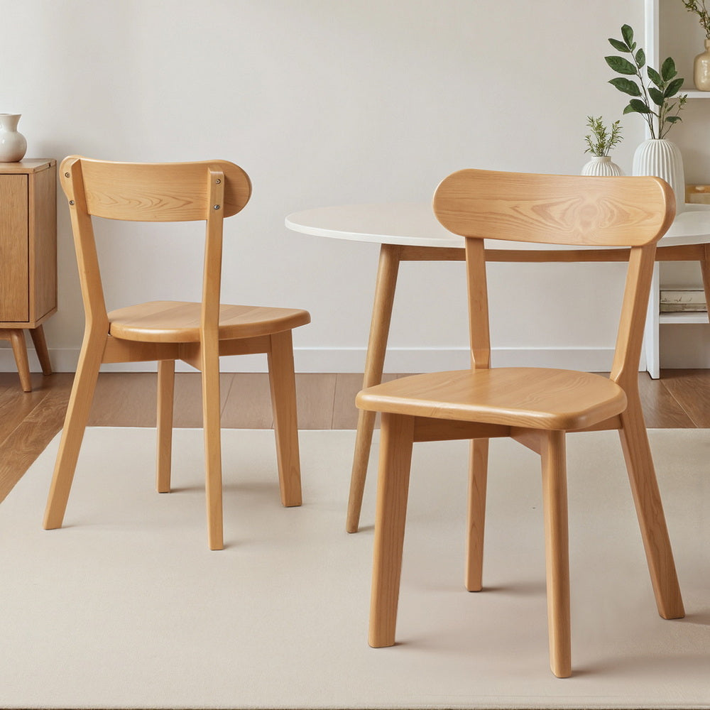 Artiss Dining Chairs Rubber Wood Natural Indoor Outdoor (Set of 2)