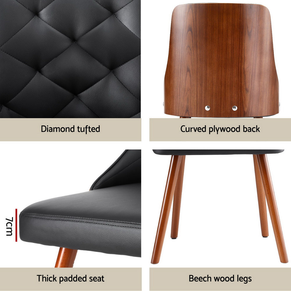 Artiss Set of 2 Dining Chairs Black PU Leather