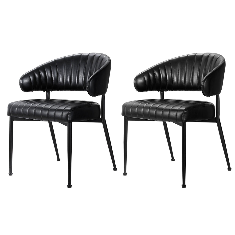 Yolanda Dining Chairs Set of 2 Leather Armchair Black