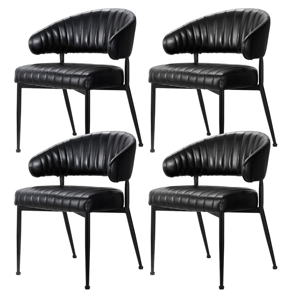 Yolanda Dining Chairs Set of 4 Leather Armchair Black