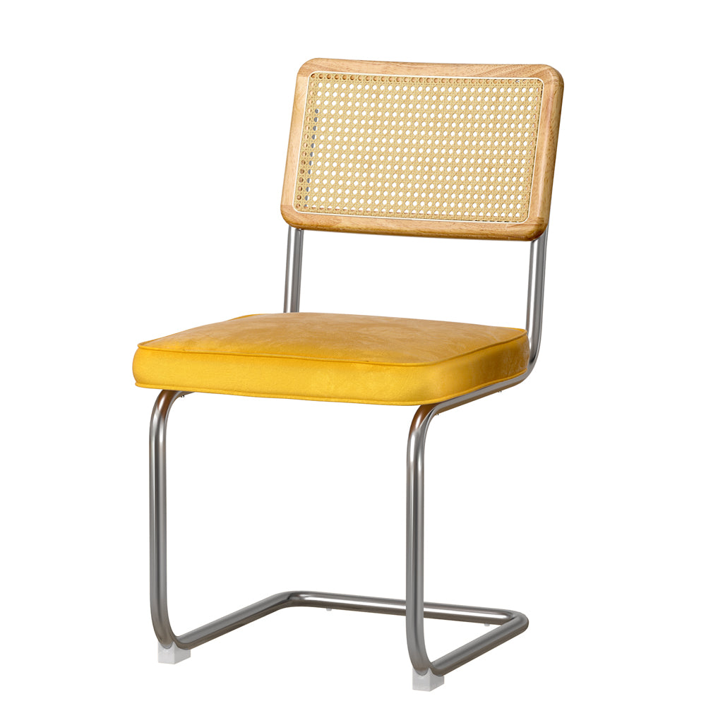 Felix Dining Chairs Set of 2 Velvet Rattan Cantilever Yellow