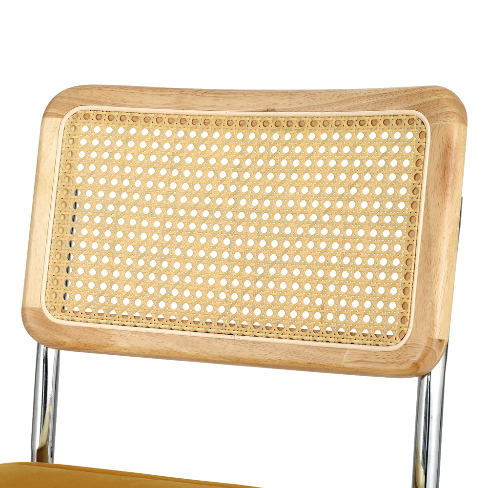 Felix Dining Chairs Set of 2 Velvet Rattan Cantilever Yellow