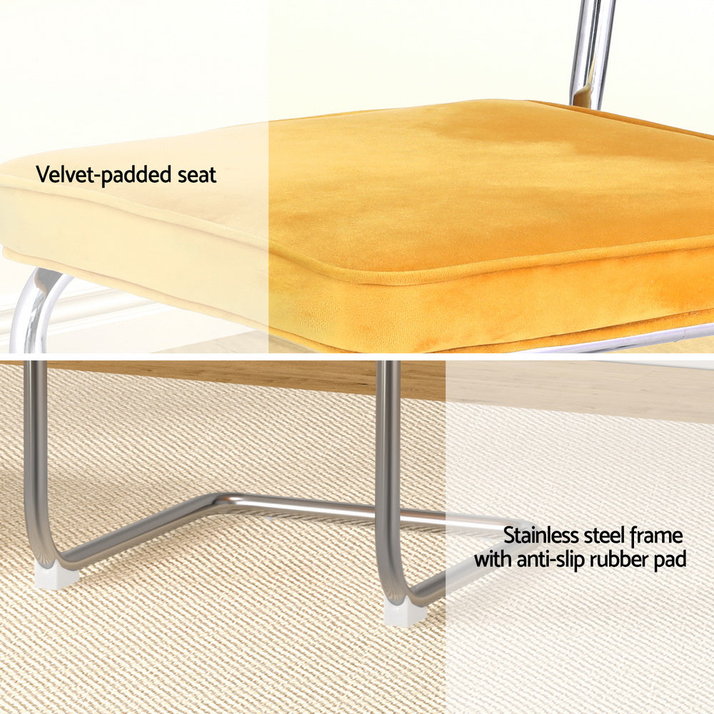 Felix Dining Chairs Set of 2 Velvet Rattan Cantilever Yellow
