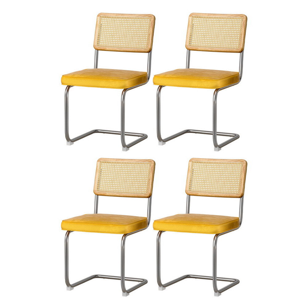 Felix Dining Chairs Set of 4 Velvet Rattan Cantilever Yellow
