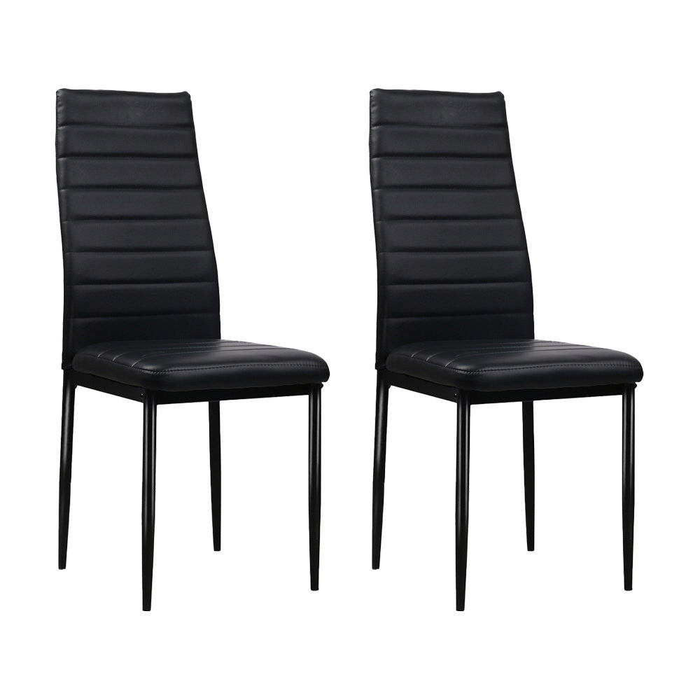Astra Dining Chairs Set of 4 Leather Channel Tufted Black