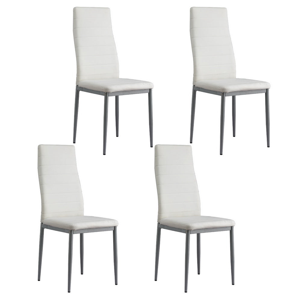 Astra Dining Chairs Set of 4 Leather Channel Tufted White