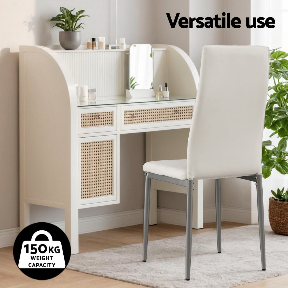 Astra Dining Chairs Set of 4 Leather Channel Tufted White