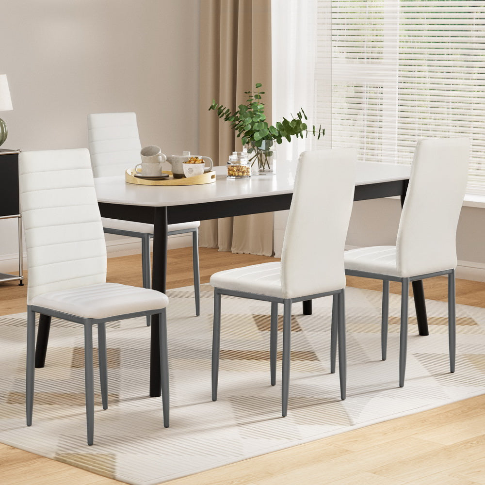 Astra Dining Chairs Set of 4 Leather Channel Tufted White