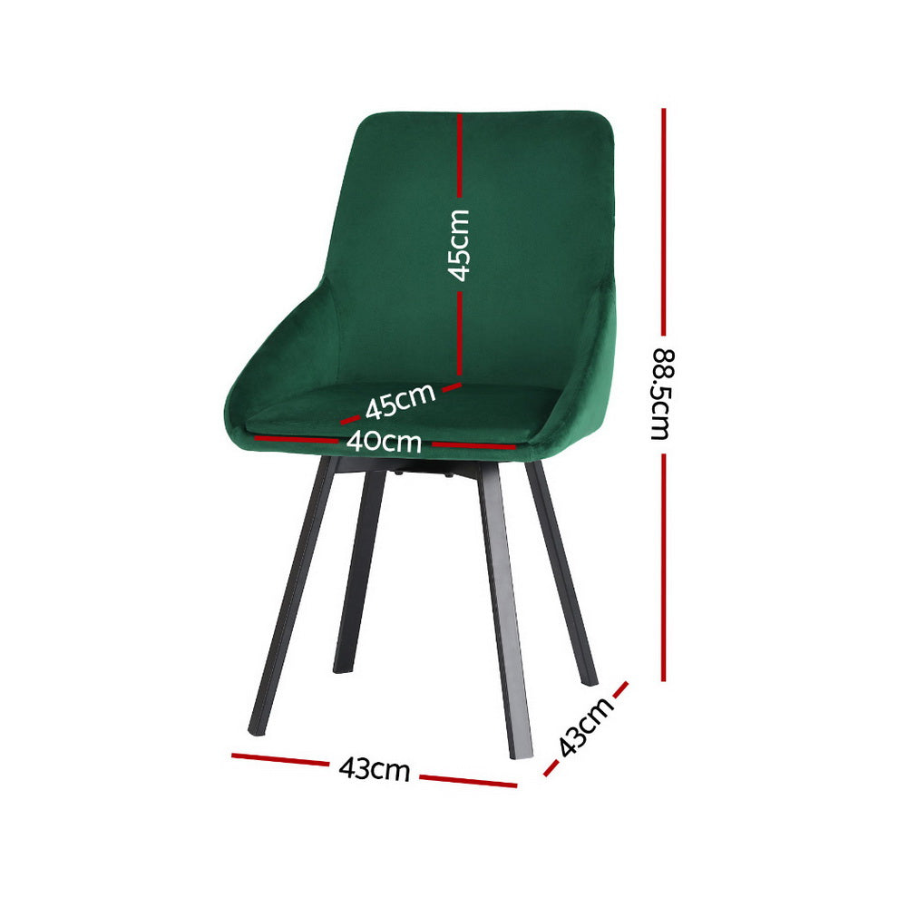 Sam Dining Chairs Set of 4 Velvet Swivel Base Green