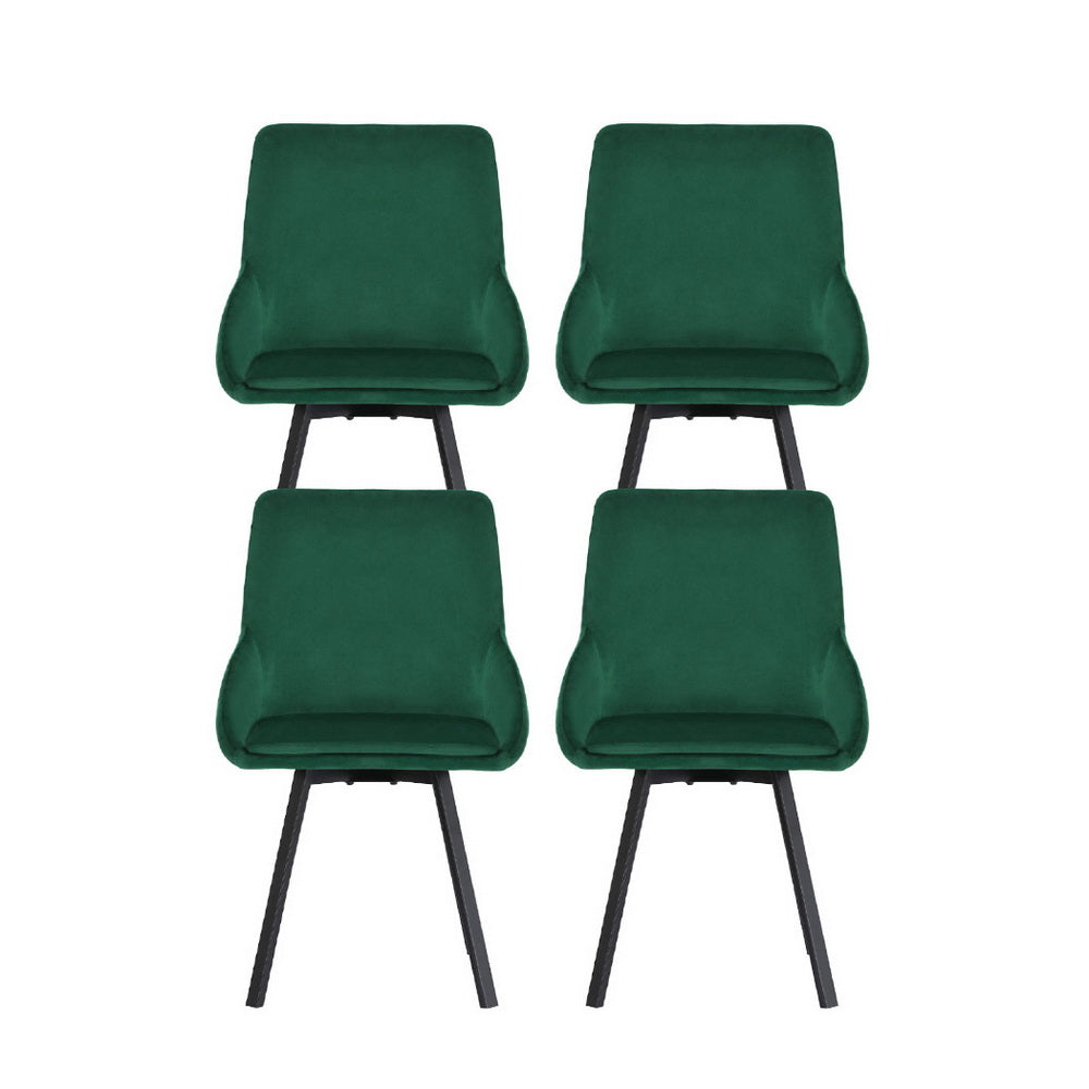 Sam Dining Chairs Set of 4 Velvet Swivel Base Green