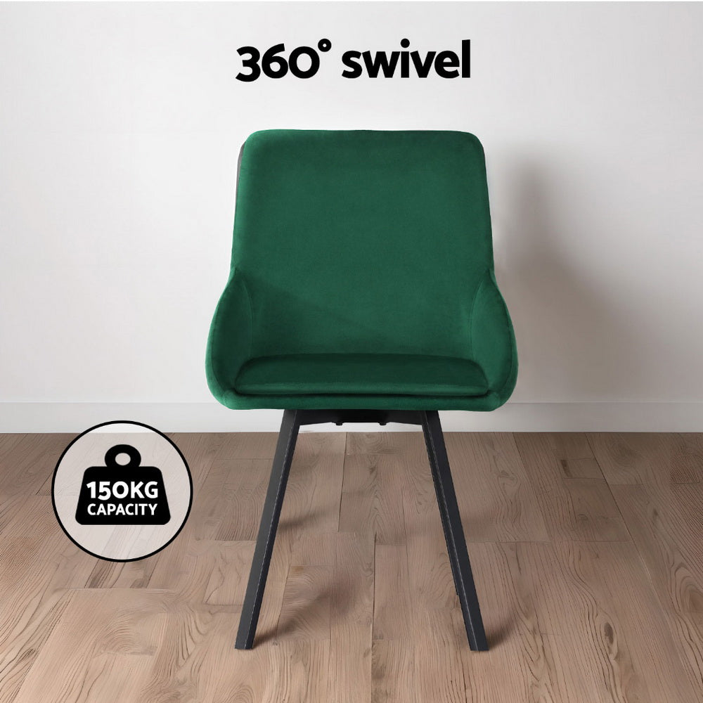 Sam Dining Chairs Set of 4 Velvet Swivel Base Green