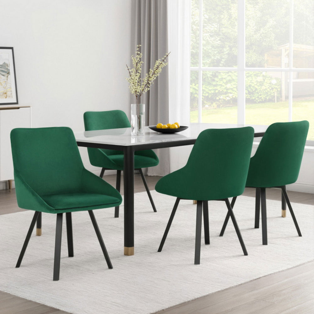 Sam Dining Chairs Set of 4 Velvet Swivel Base Green