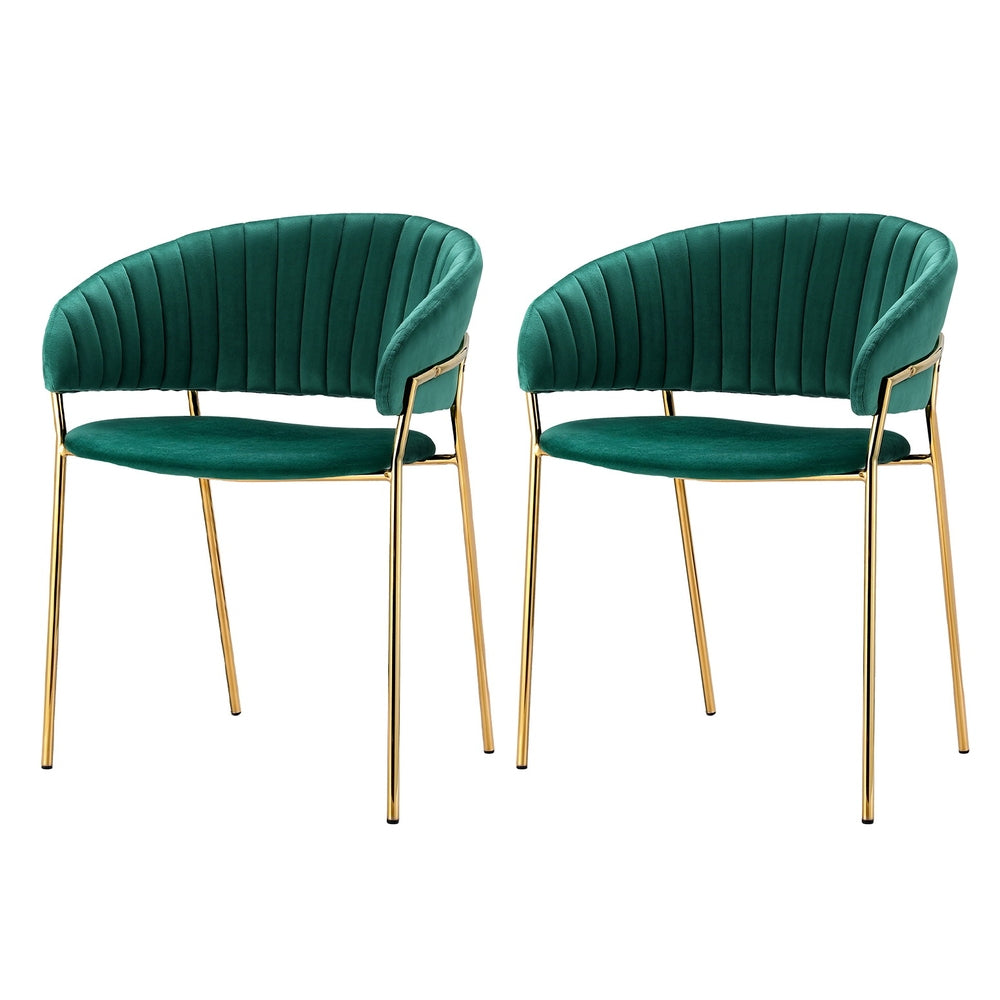 Diala Dining Chairs Set of 2 Velvet Hollow Armchair Green