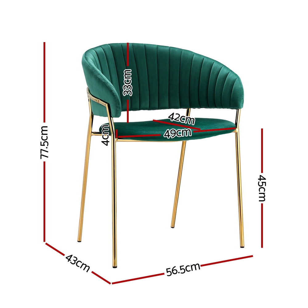Diala Dining Chairs Set of 2 Velvet Hollow Armchair Green