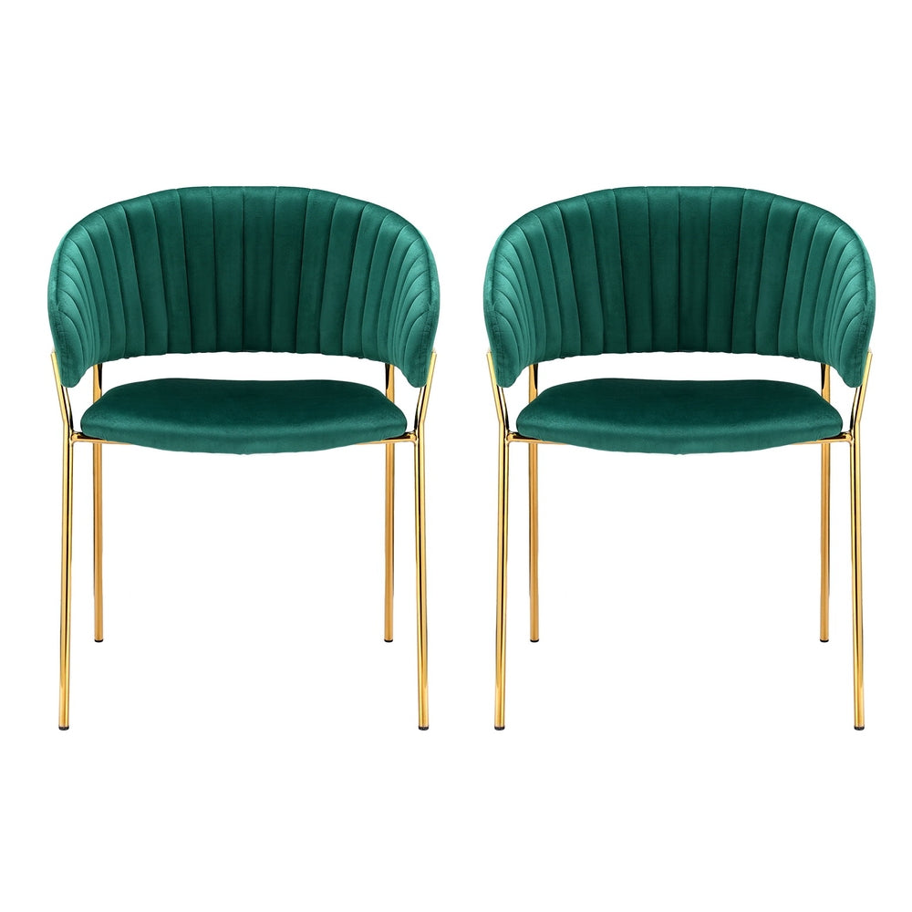 Diala Dining Chairs Set of 2 Velvet Hollow Armchair Green