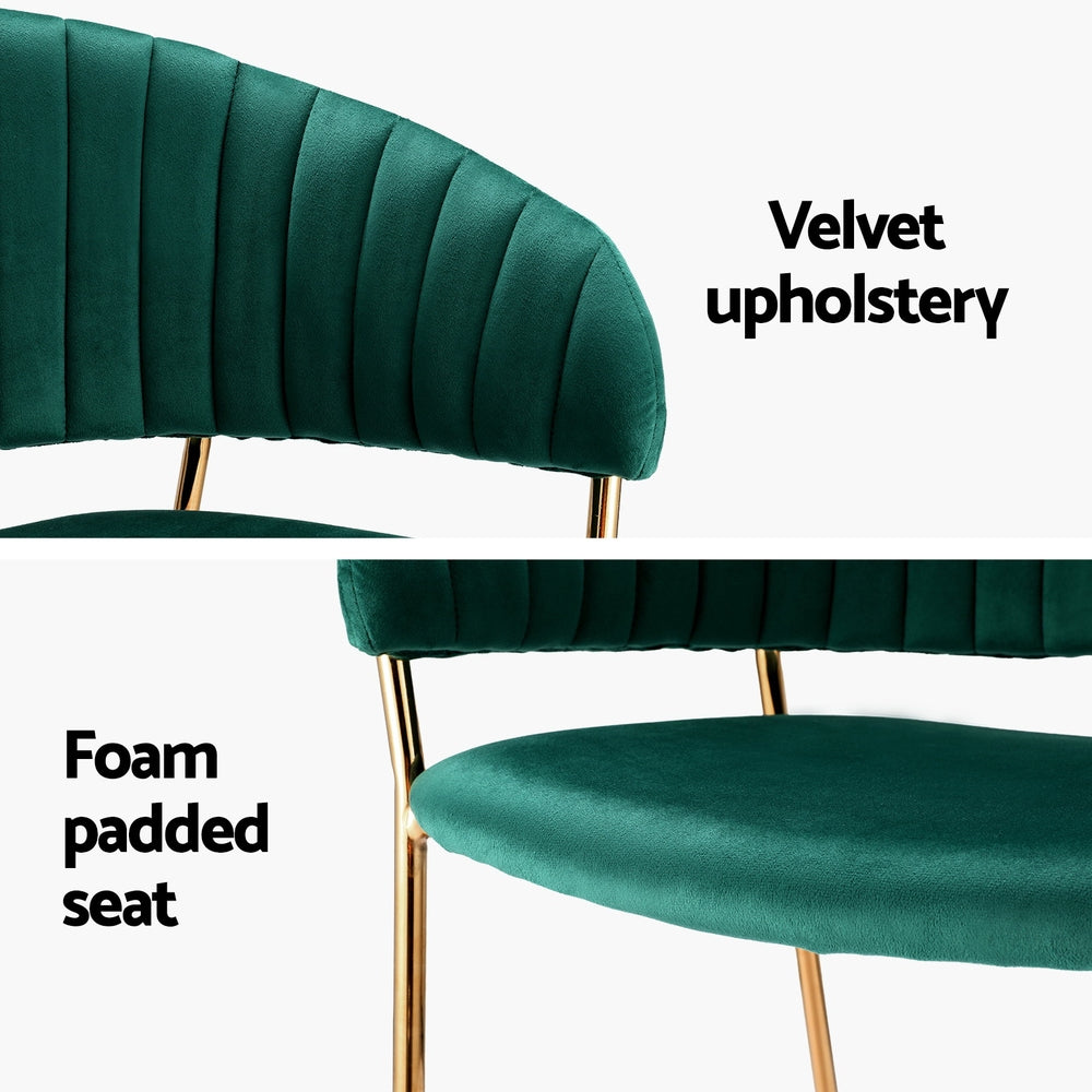 Diala Dining Chairs Set of 2 Velvet Hollow Armchair Green