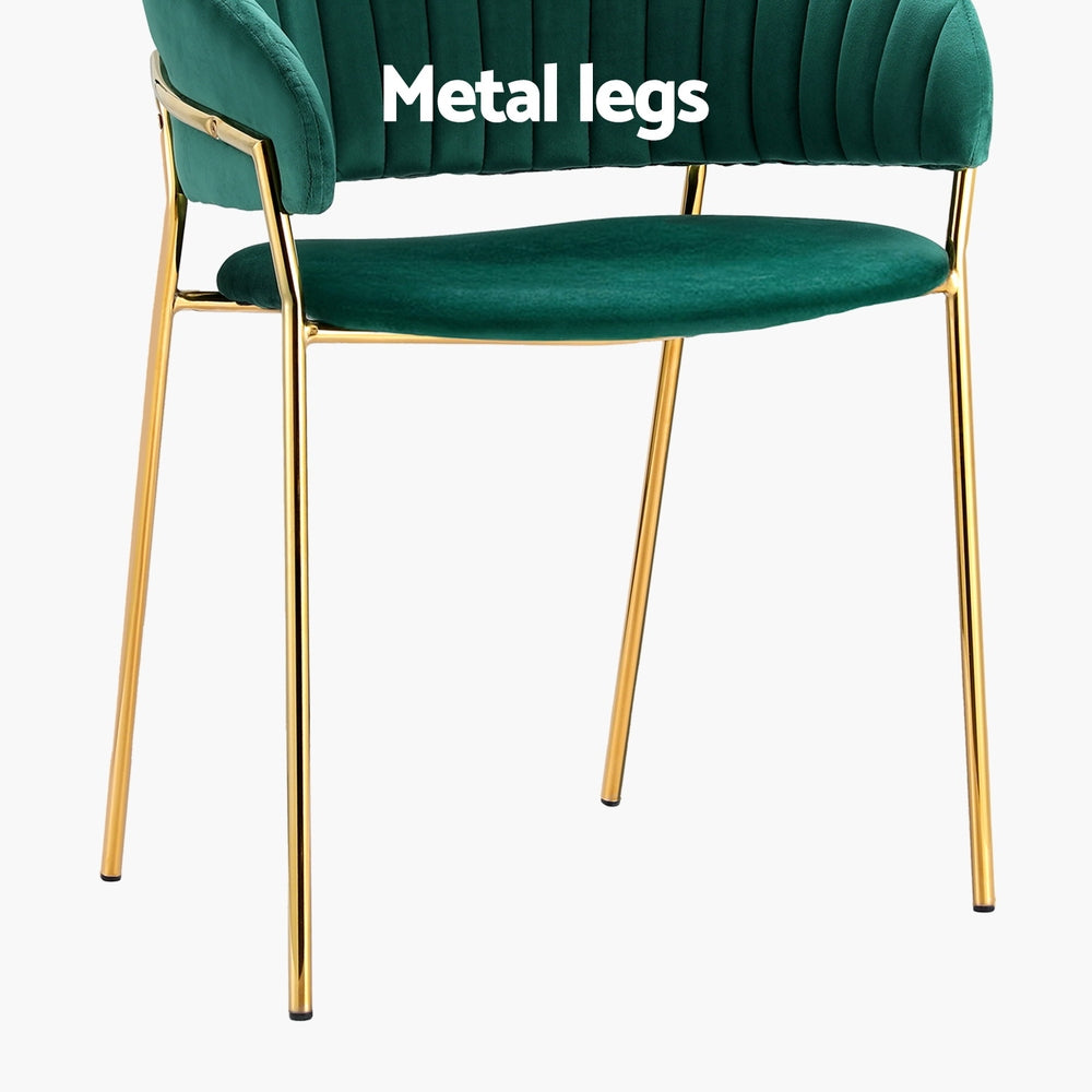 Diala Dining Chairs Set of 2 Velvet Hollow Armchair Green