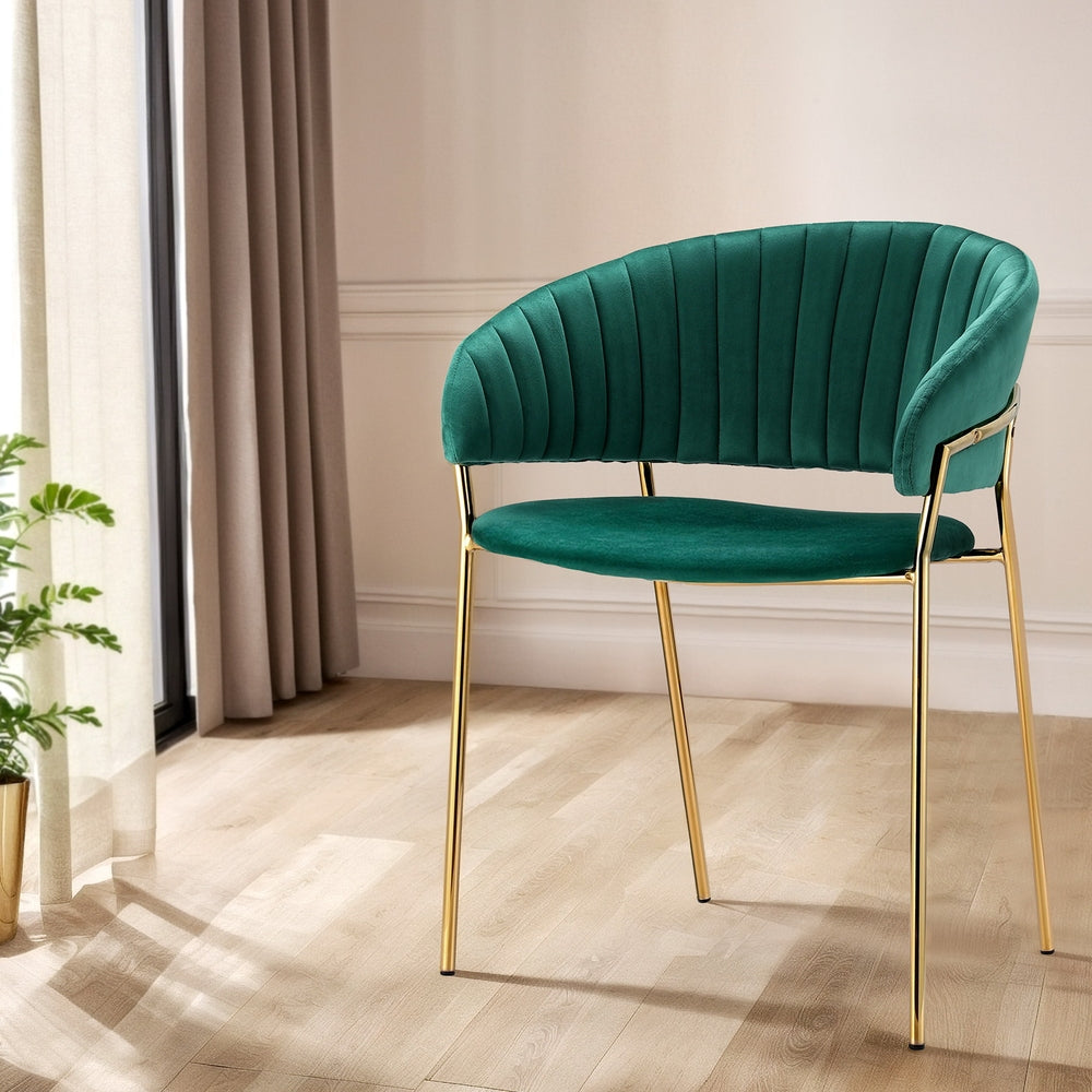 Diala Dining Chairs Set of 2 Velvet Hollow Armchair Green