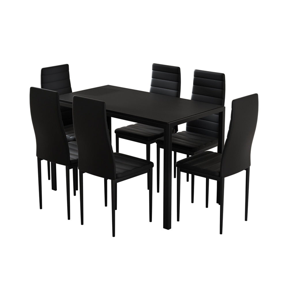 Artiss 7-Piece Dining Set Black Table and Chairs
