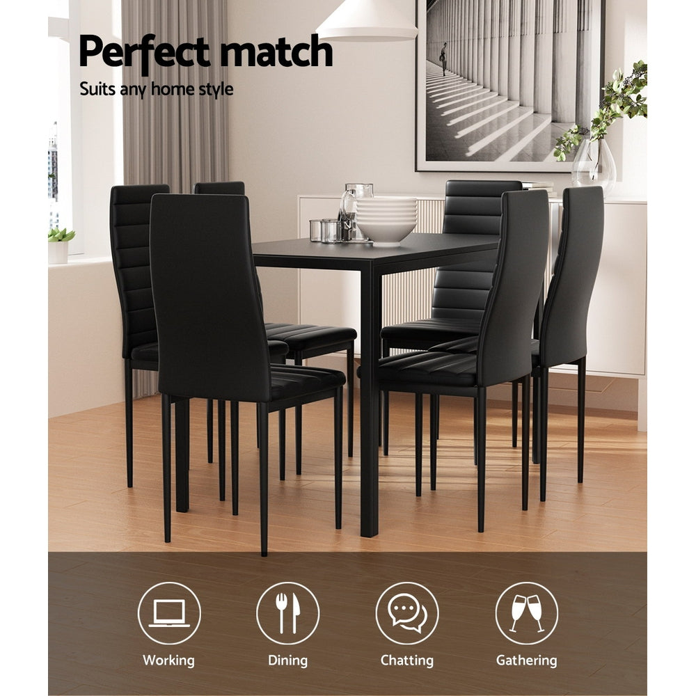 Artiss 7-Piece Dining Set Black Table and Chairs