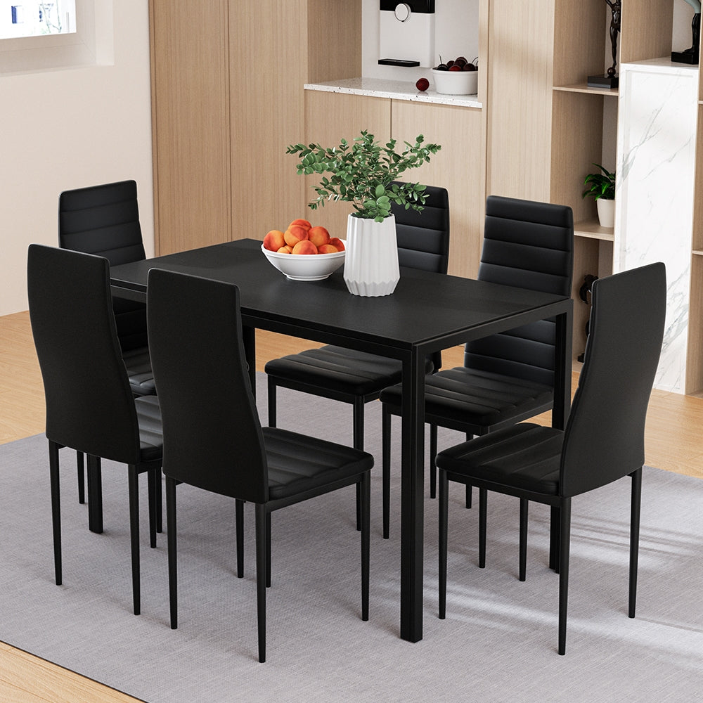 Artiss 7-Piece Dining Set Black Table and Chairs
