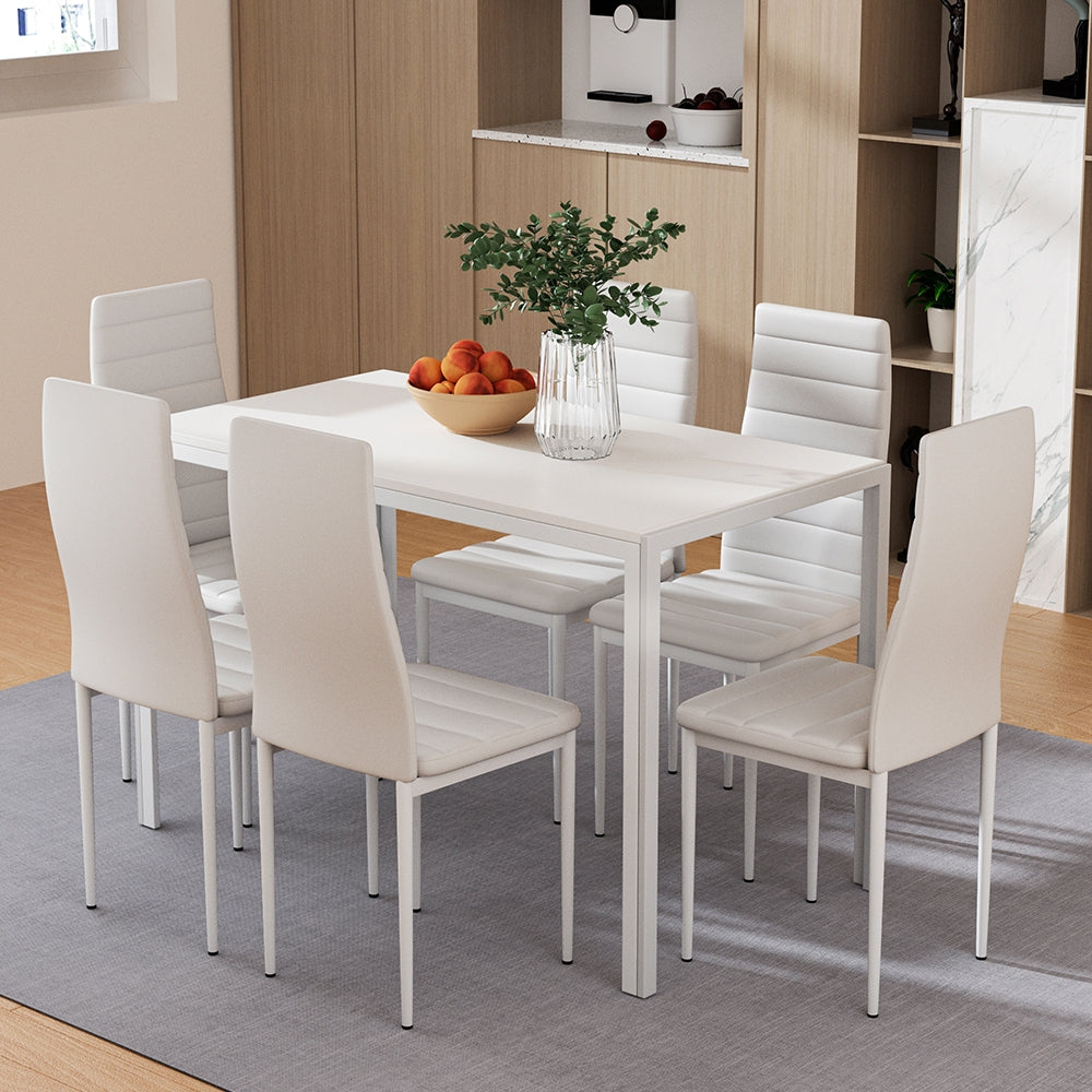 Artiss 7-Piece Dining Set White Table and Chairs