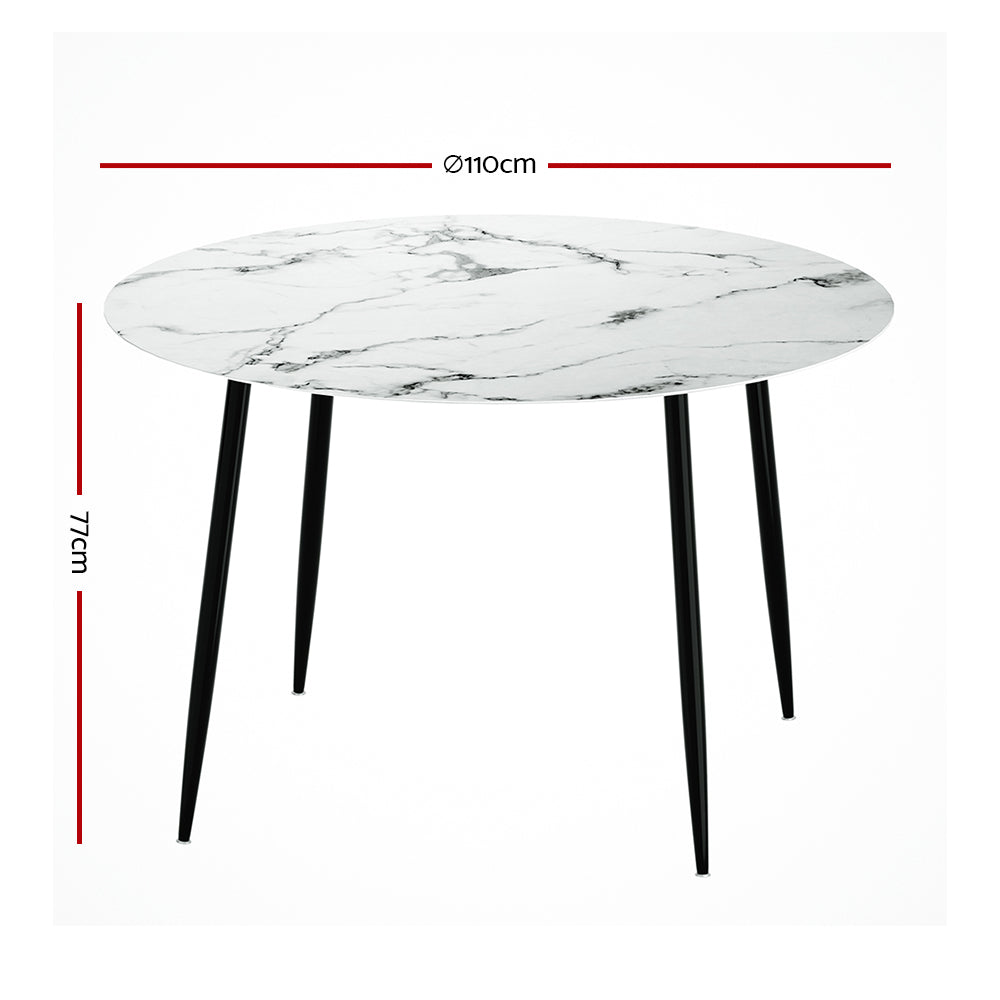 Round Dining Table 110CM Marble Effect White